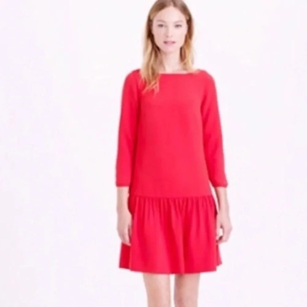 J. Crew 3/4 Sleeve Drop Waist Shabby Chic Watermelon Pink Dress Size 00 XXS
